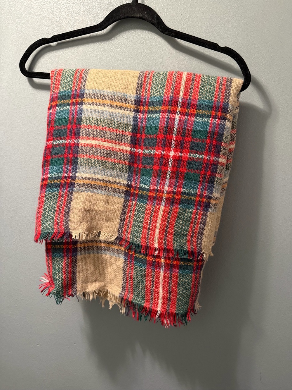 ModCloth Plaid Fringe Throw in Red, Green & Cream